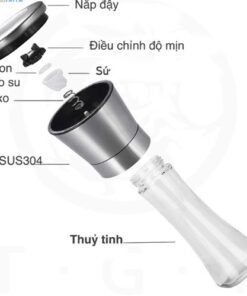 Dụng cụ xay tiêu cầm tay thủy tinh nắp inox