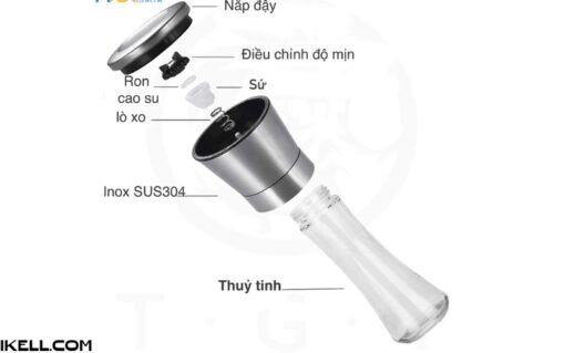 Dụng cụ xay tiêu cầm tay thủy tinh nắp inox